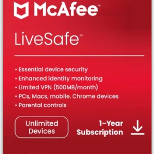 McAfee LiveSafe - Unlimited Devices for 1 Year - Digital Subscription