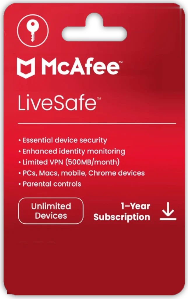McAfee LiveSafe – Unlimited Devices for 1 Year – Digital Subscription